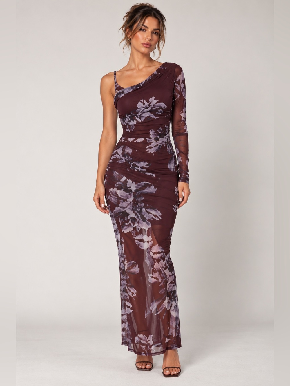 All Saints Eris Monica Oxblood Red Floral One Shoulder Bodycon Dress Size US 4